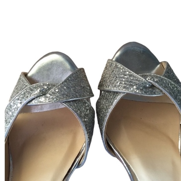 Silver Glitter Peep Toe Windsor Stiletto Heels Size 8.5 - Picture 3 of 4